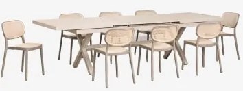 Set Van Een Uitschuifbare Rechthoekige Tafel 240-300x100 Cm In Aluminium Karena En 8 Stapelbare Tuinstoelen Van Polypropyleen Om Moka Bruin - Sklum