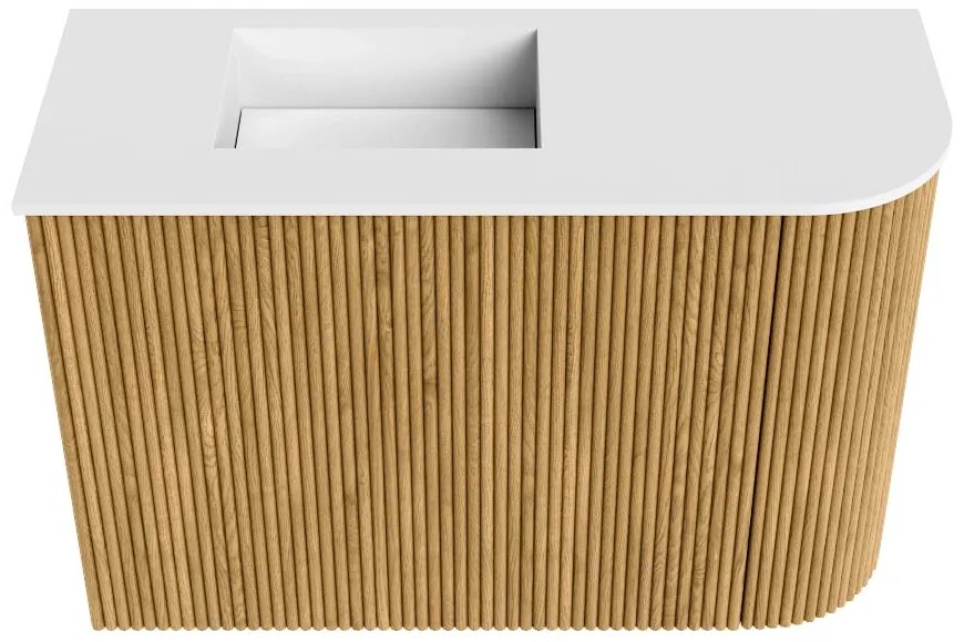 Mondiaz Joya 60cm toiletmeubel ronding rechts oak met wastafel faye links 1 kraangat talc