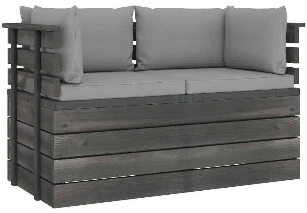 vidaXL Tuinbank 2-zits met kussens pallet massief grenenhout