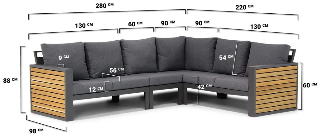 Hoek loungeset 6 personen Aluminium/teak Grijs  Lifestyle Garden Furniture Verona