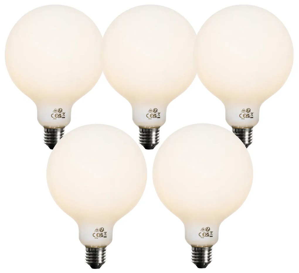 Set van 5 E27 3-staps dimbaar LED lamp opaal G125 4W 450 lm 3000K