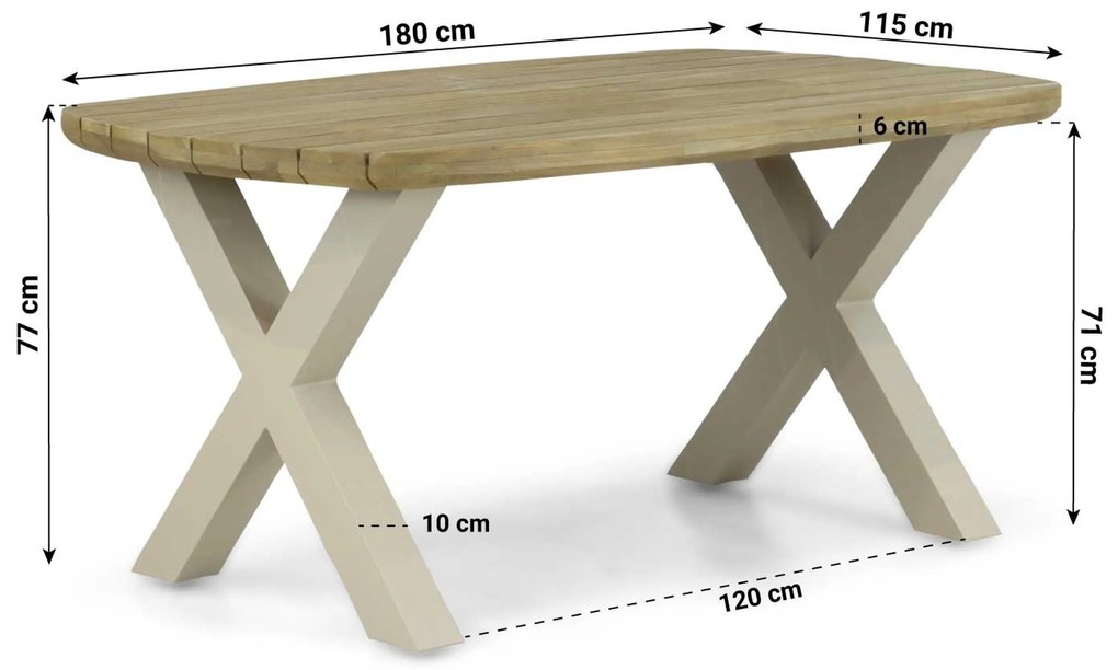 Dining Tuintafel rechthoekig 180 x 100 cm Aluminium/Teak Taupe Falcon/Cardiff