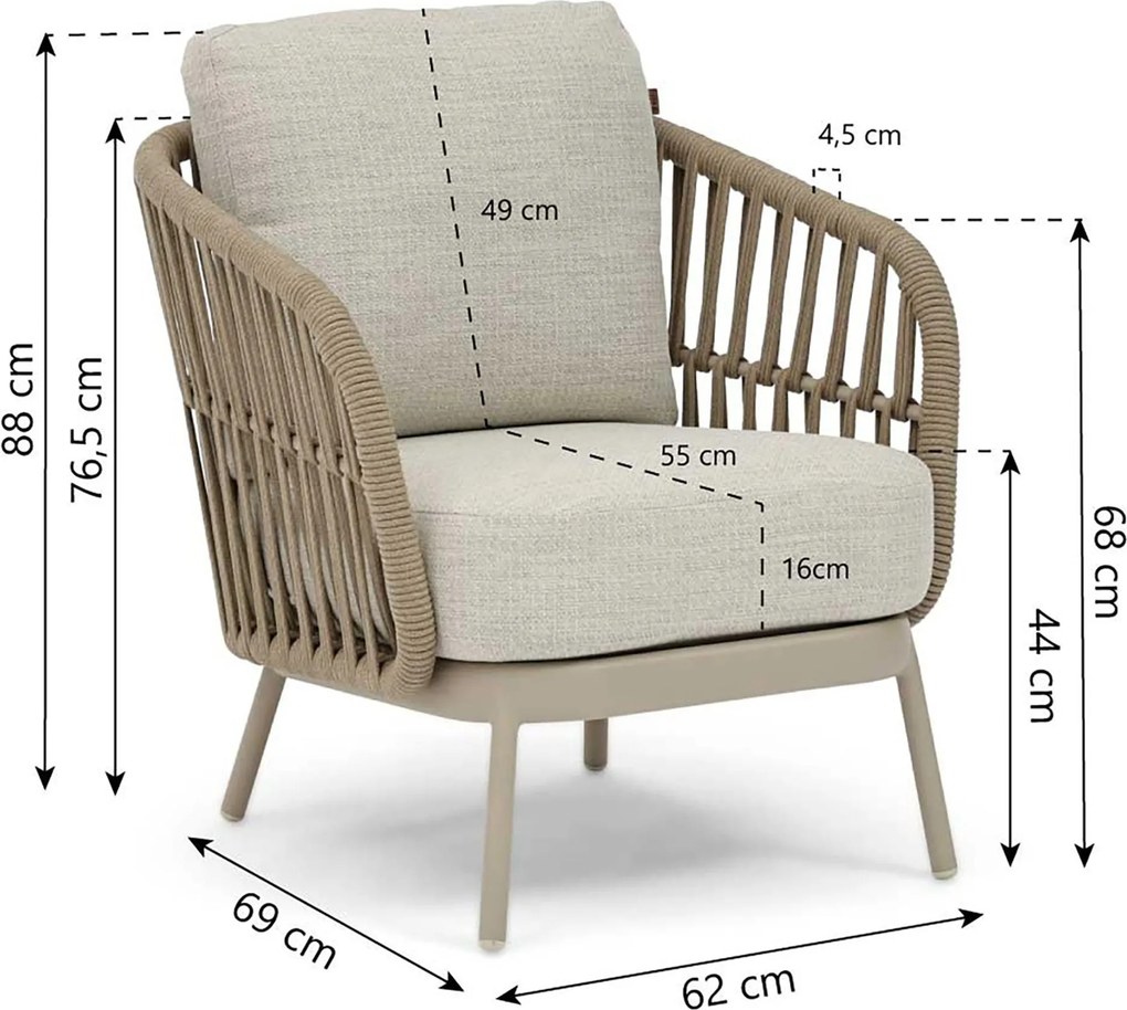 Stoel en Bank Loungeset 5 personen Rope Zand/Beige Coco Elara/Fungo