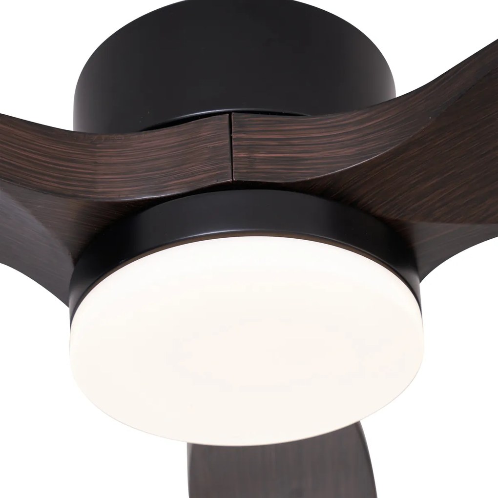 Plafondventilator met lamp zwart met hout print 132cm incl. LED dimbaar met afstandsbediening - Joly Modern rond Binnenverlichting Lamp