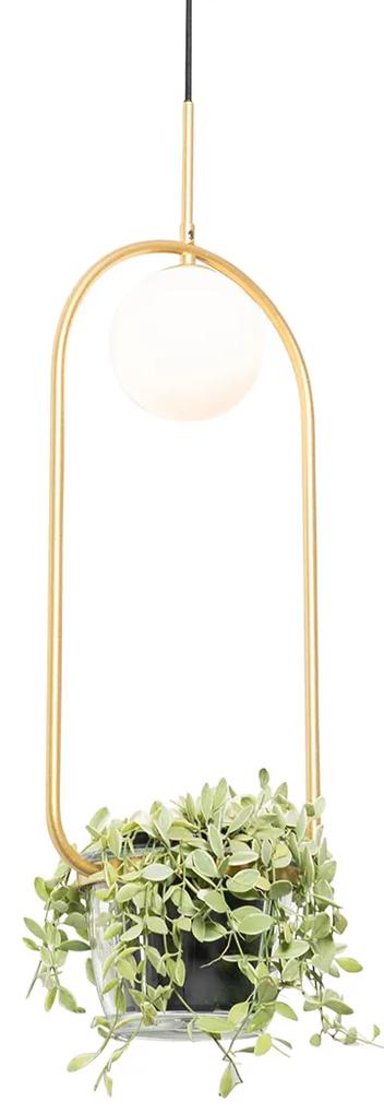Art Deco hanglamp goud met wit glas - Isabella Design, Art Deco G9 ovaal Binnenverlichting Lamp