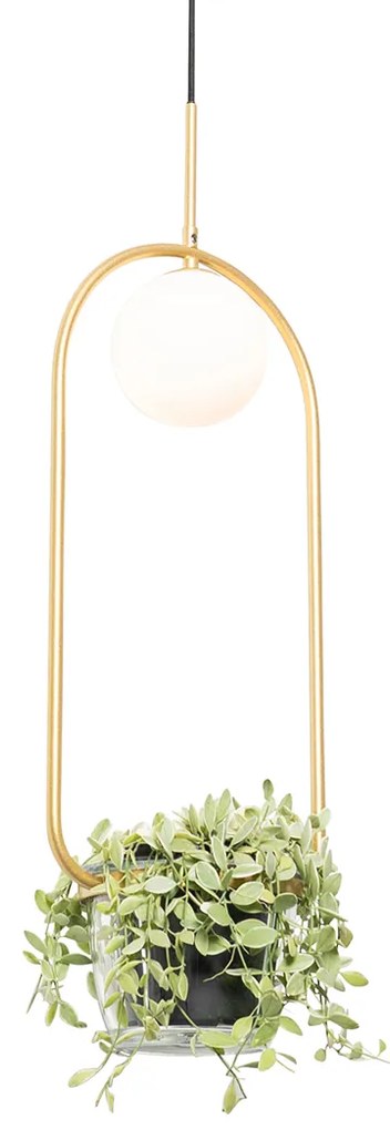 Art deco hanglamp goud met wit glas - Isabella