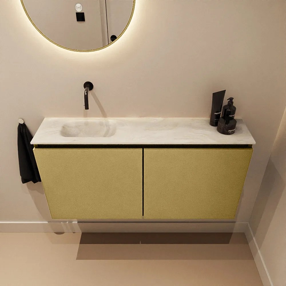 Mondiaz Ture DLux toiletmeubel 100cm oro met wastafel ostra links zonder kraangat