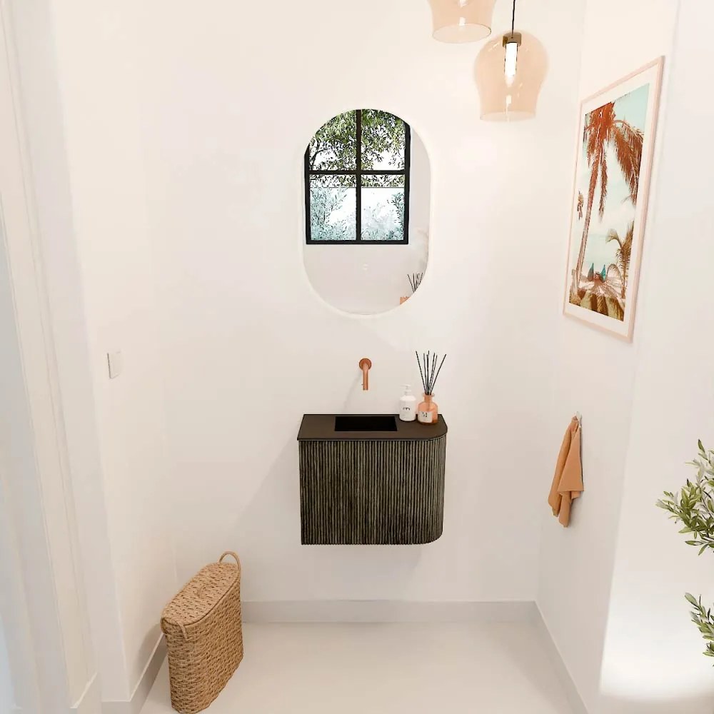 Mondiaz Joya 50cm toiletmeubel ronding rechts shadow met wastafel faye links zonder kraangat urban