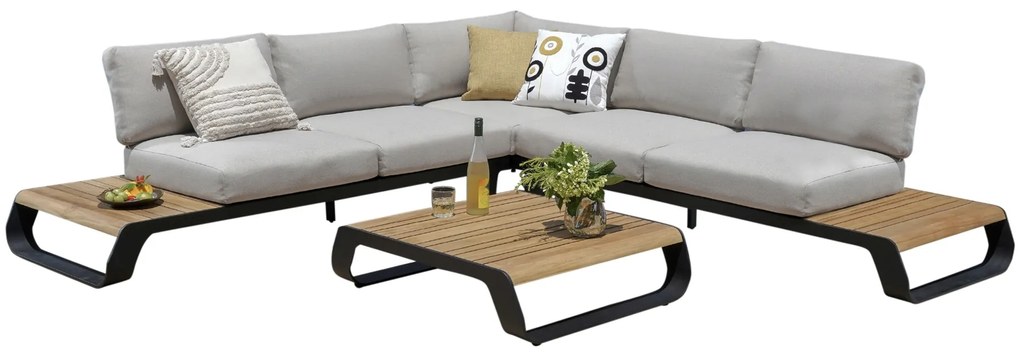 Fidji platform hoek loungeset 3 delig aluminium teak antraciet
