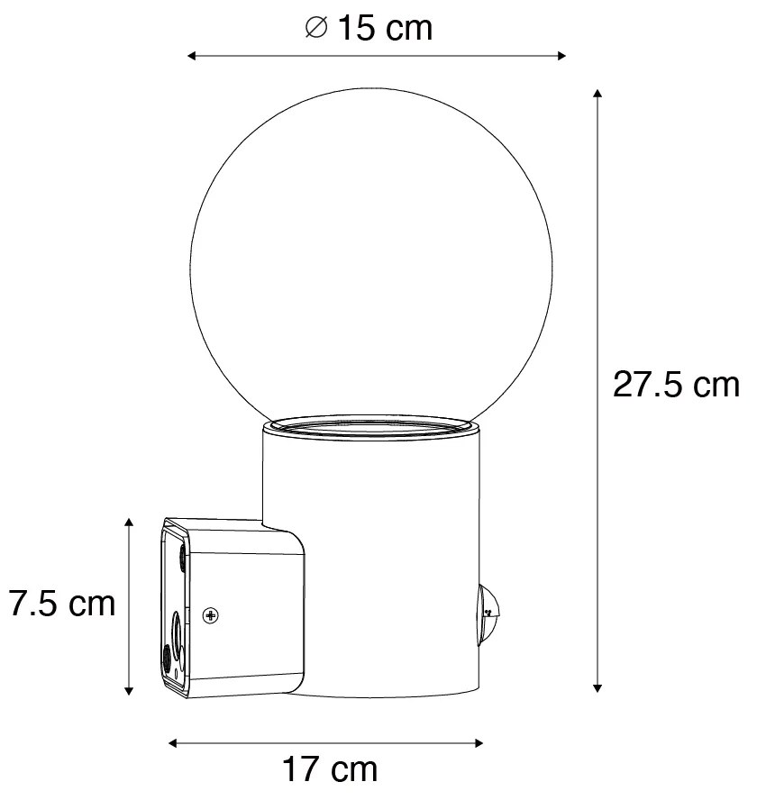 Buiten wandlamp met bewegingsmelder zwart met opaal glas met bewegingssensor - Huma Modern E27 IP44 Buitenverlichting bol / globe / rond