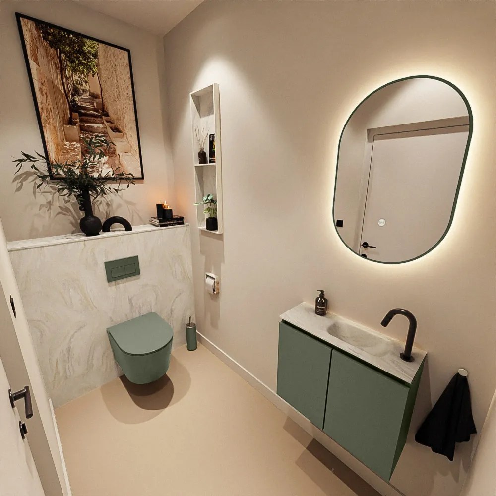 Mondiaz Ture DLux toiletmeubel 60cm army met wastafel ostra rechts met kraangat