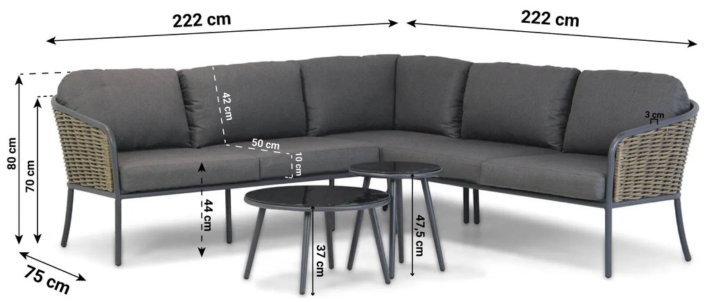 Hoek loungeset 5 personen Aluminium/wicker Grijs  Lifestyle Garden Furniture Enchante