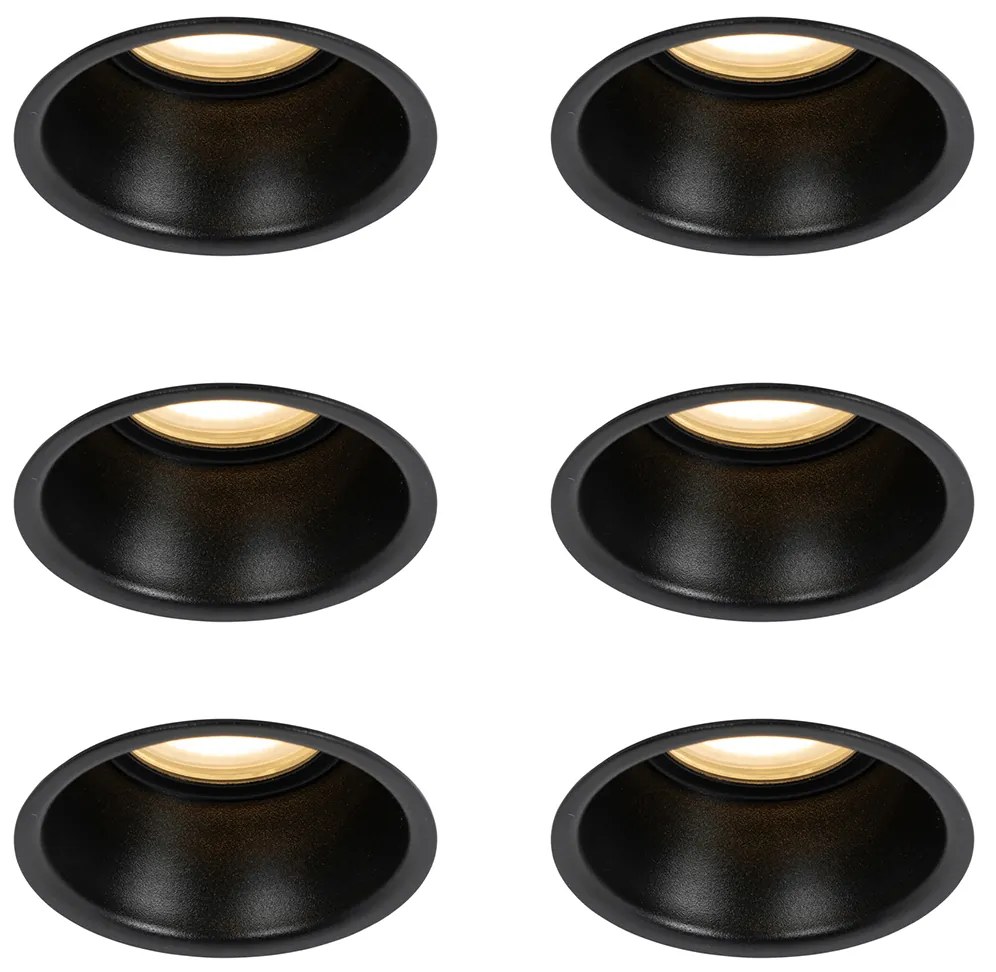 Set van 6 inbouwspots zwart GU10 50mm IP44 - Dept