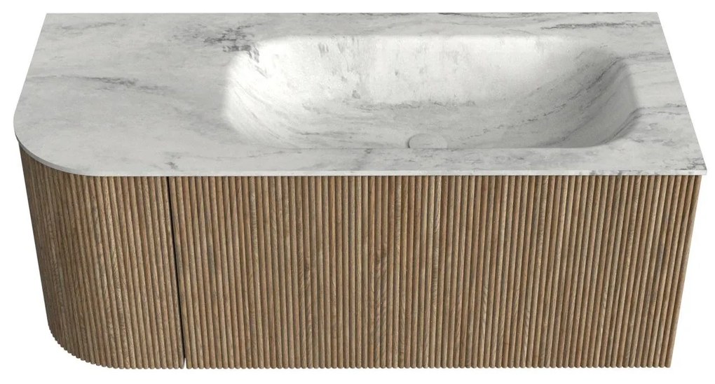 Mondiaz Kurve-dlux 105cm badmeubel ronding links dusk met 1 lade en deur en wastafel big small rechts zonder kraangat opalo