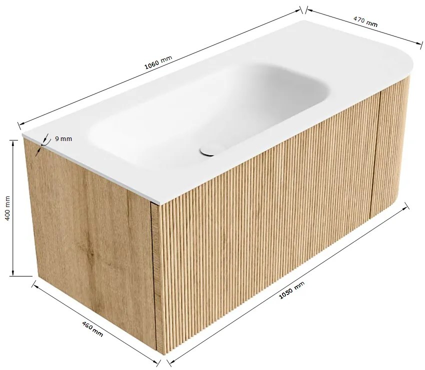 Mondiaz Kurve 105cm badmeubel ronding rechts shadow met 1 lade en deur en wastafel big small links zonder kraangat urban