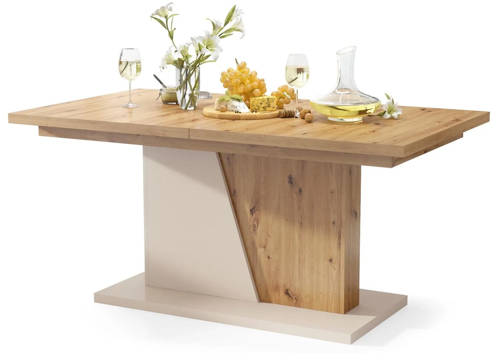 NOBLE NOIR Artisan Oak/beige – uitschuifbare tafel tot 218 cm, voor 8, 10