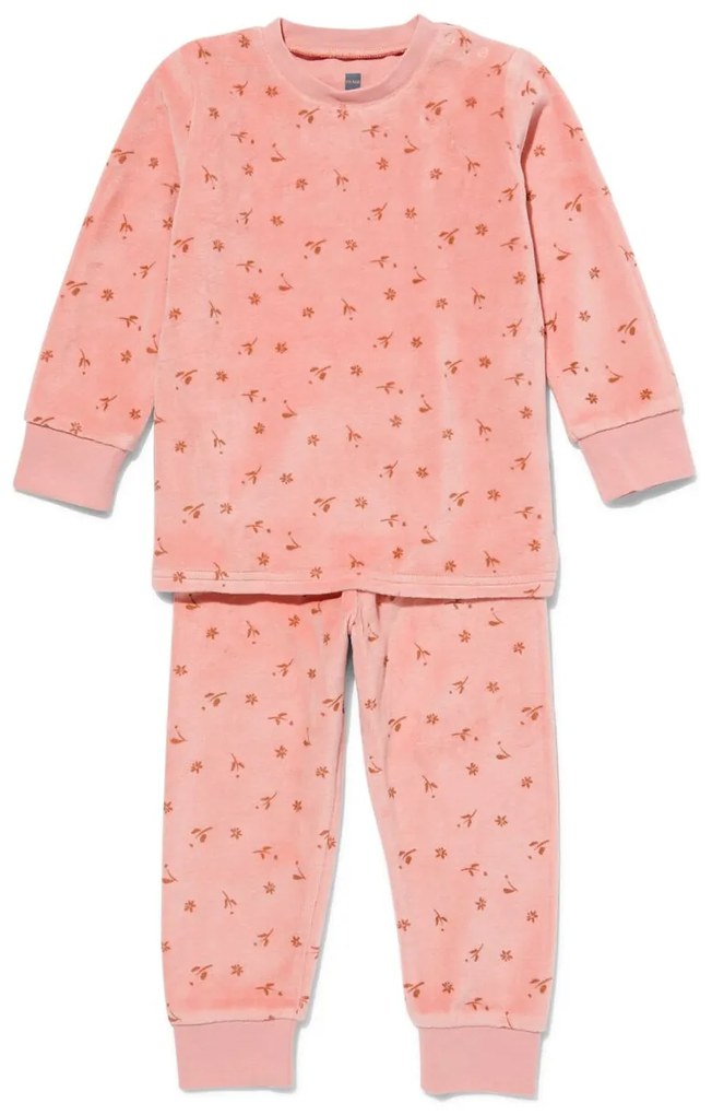 HEMA Baby Pyjama Velours Bloemen Oudroze (oudroze)
