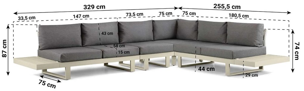 Hoek loungeset 6 personen Aluminium Taupe Lifestyle Garden Furniture Lorenzo