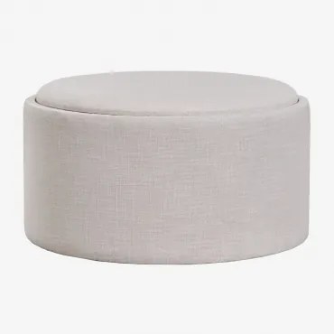 Berkeleni Ronde Gestoffeerde Poef Met Dienblad En Opbergruimte Ø80 Cm & Linnen Crèmebeige - Sklum