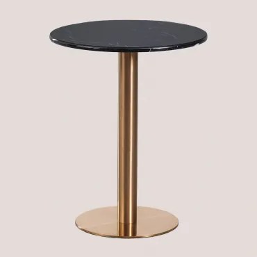 Ronde Bartafel Van Natuurlijk Steen Xiren Ø60 Cm & Nero Marquina Marmer - Geborsteld Roségoud - Sklum