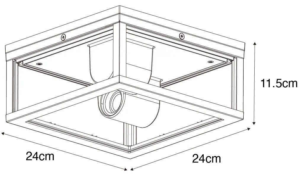 Buiten plafondlamp zwart met ribbel glas 2-lichts IP44 - Charlois