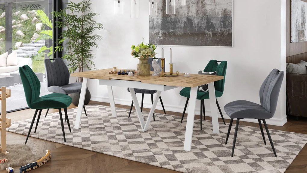 AVERY eiken Wotan/ onderkant wit - LOFT/INDUSTRIËLE TAFEL VOOR WOONKAMER / EETKAMER UITKLAPBAAR TOT 330 cm!