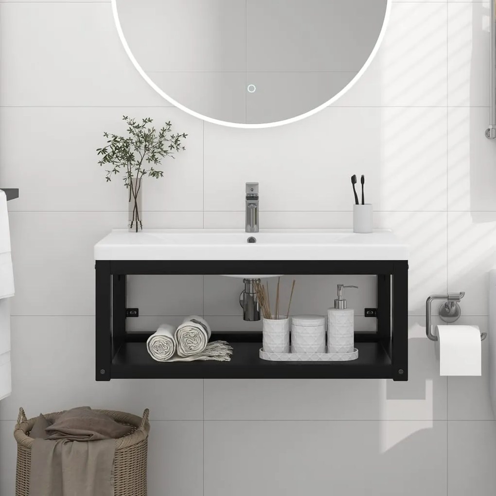 vidaXL Wastafelframe wandgemonteerd 79x38x31 cm ijzer zwart