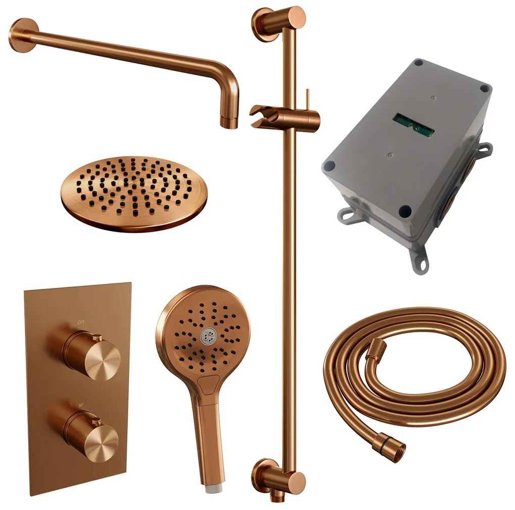 Brauer Copper Edition complete inbouw regendouche met 3 standen handdouche, gebogen wandarm, glijstang en hoofddouche 20cm set 45 koper geborsteld PVD