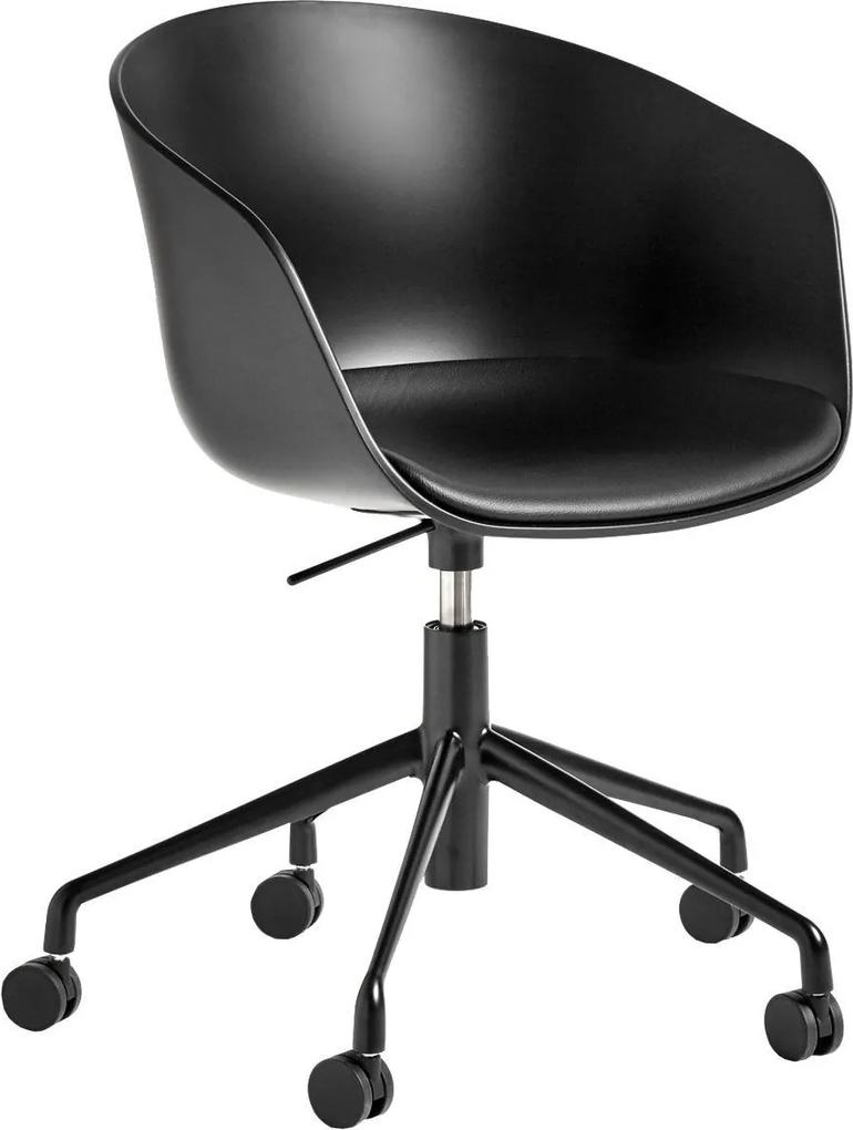 Hay About a Chair AAC52 bureaustoel met vast zitkussen onderstel zwart kuip Black Sierra Leather SI1001