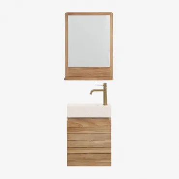 Conjunto Vaniteitmeubel Zwevend Van Teakhout Met Geïntegreerde Wasbak Van Napier-cement Teakhout & Rechthoekig Hout 50x70 Cm Mazure & Goud - Sklum