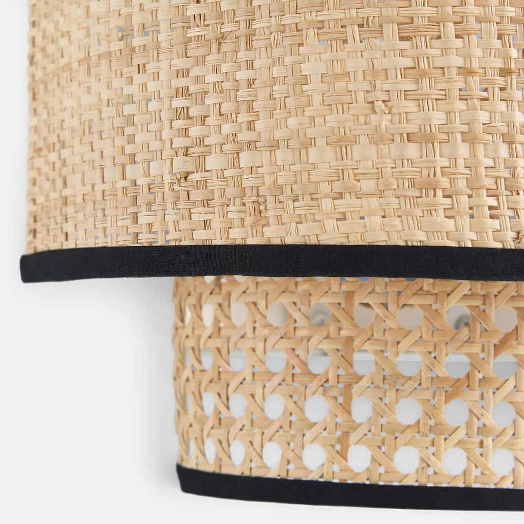Dubbele wandlamp in rotanriet en raffia, Dolkie