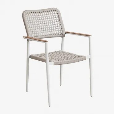 Stapelbare Tuinstoel Met Armleuningen In Aluminium En Gevlochten Touw Nediam Wit - Sklum