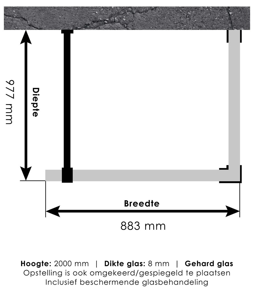 Brauer JC profielloze inloopdouche 100x90cm reversed gunmetal geborsteld