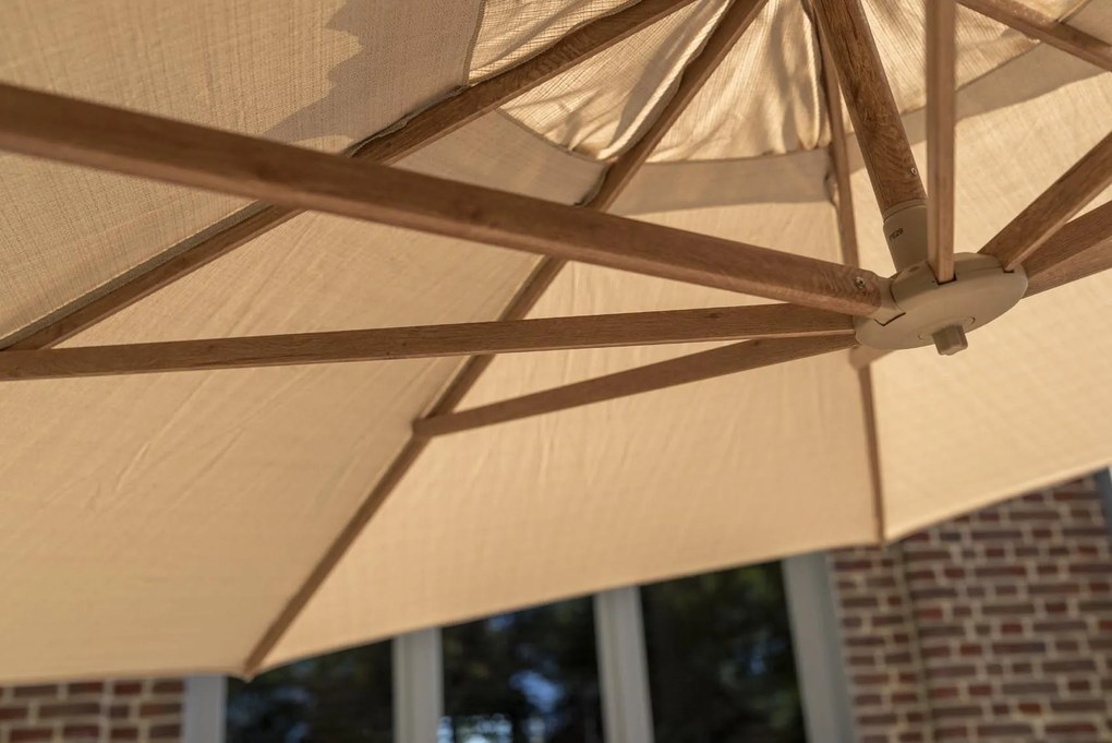 4 Seasons Outdoor Siesta PREMIUM Ø 350 cm parasol zand, wood look frame Parasol   beige weerbestendig