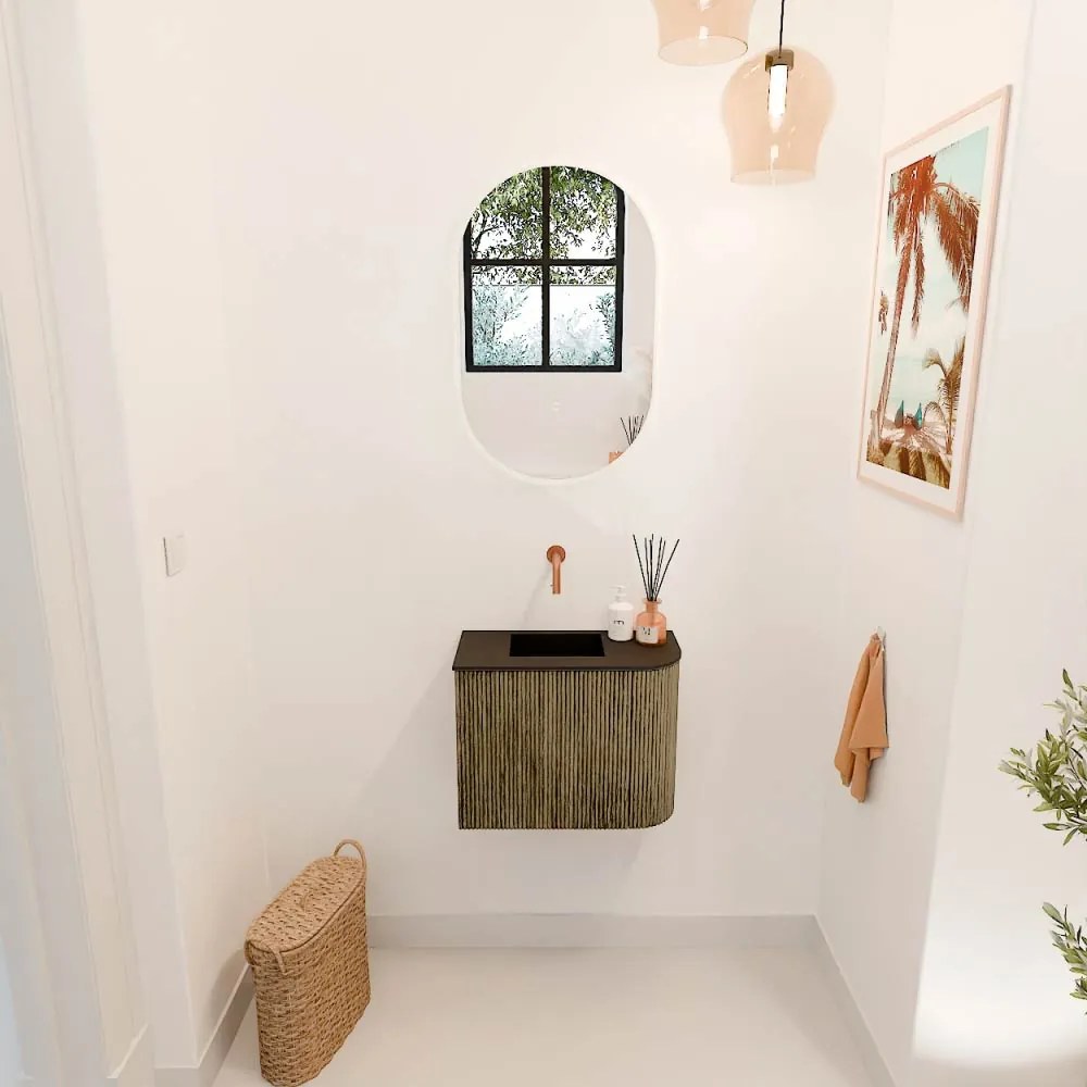 Mondiaz Joya 50cm toiletmeubel ronding rechts dusk met wastafel faye links zonder kraangat urban