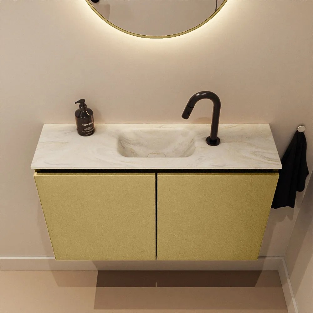 Mondiaz Ture DLux toiletmeubel 80cm oro met wastafel ostra midden met kraangat