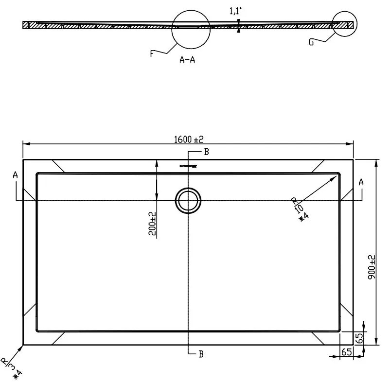 Badstuber Tris douchebak rechthoek SMC 160x90cm