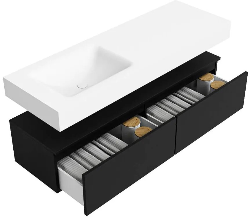 Zaro Alan badmeubel 140cm urban 2 lades met vrijhangende wastafel cloud links 1 kraangat talc
