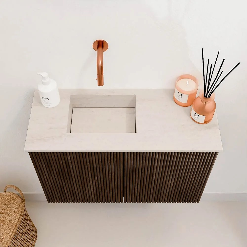 Mondiaz Joya DLux 60cm toiletmeubel walnut met wastafel faye links zonder kraangat meli
