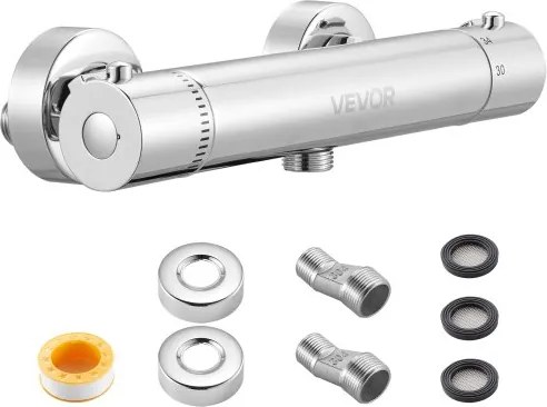 VEVOR Douchekraan met thermostatische douchethermostaat met 38 °C veiligheidsslot, douchekraankraan badkraan, temperatuurregelventielen van messing voor badkamer hotel camper lekvrij