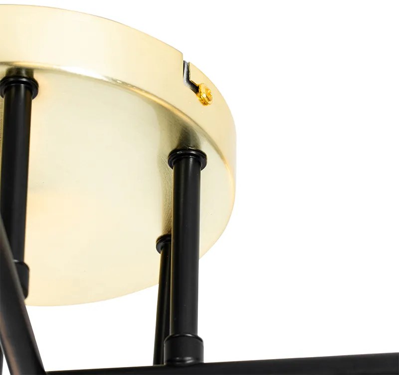 Plafondlamp zwart met goud en opaal glas 6-lichts - Lynn