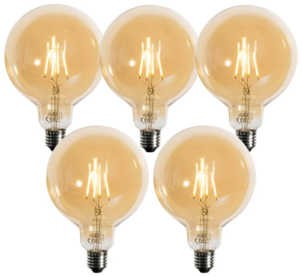 Set van 5 E27 dimbare LED goud G125 5W 450 lm 3000K