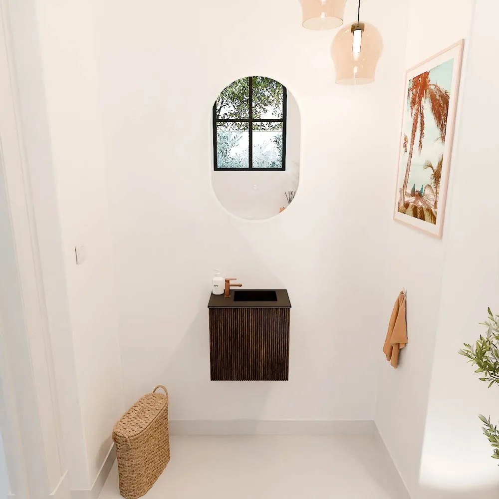 Mondiaz Joya 40cm toiletmeubel walnut met wastafel faye rechts 1 kraangat urban