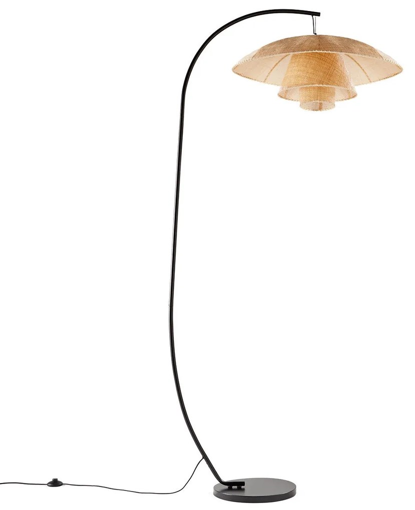 Boogvormige staande lamp in staal en rotan, Lola