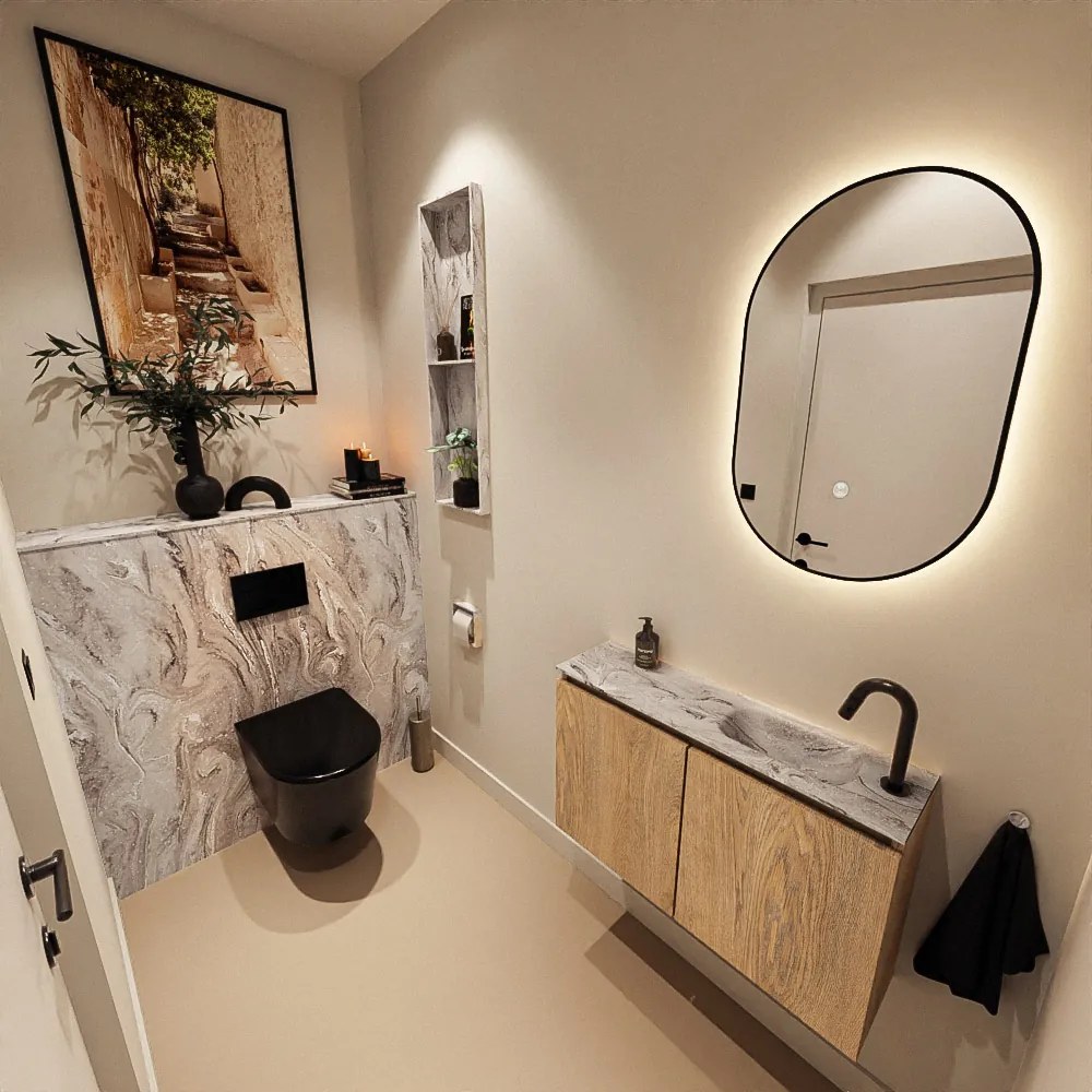 Mondiaz Ture DLux toiletmeubel 80cm washed oak met wastafel glace rechts met kraangat