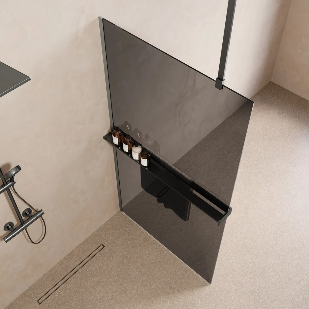 Saniclear Bright inloopdouche 110cm met handdoekhouder en rookglas verouderd ijzer - gunmetal