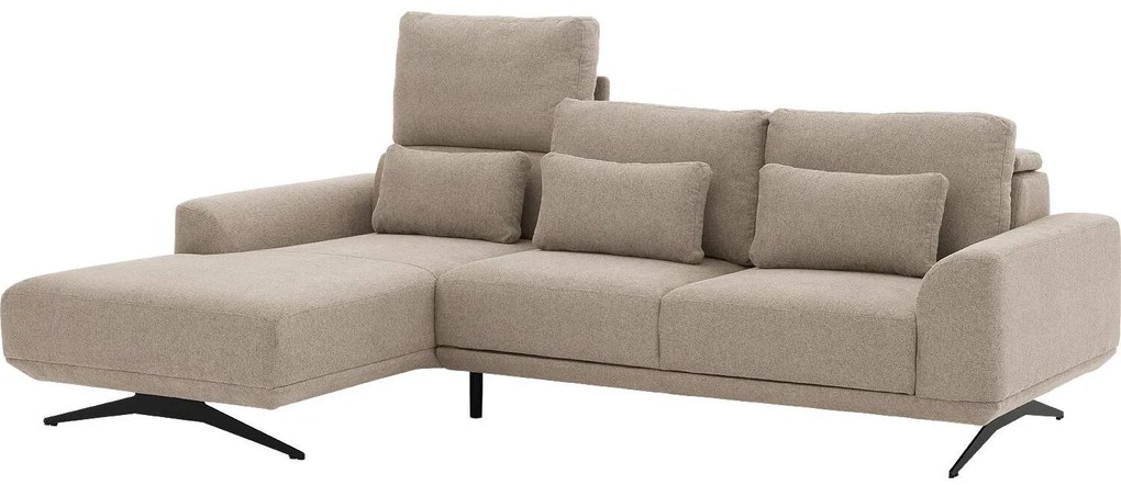 Goossens Excellent Bank Princess Met Elektrisch Uitschuifbaar Zitvlak beige, stof, 3-zits, elegant chic met chaise longue links
