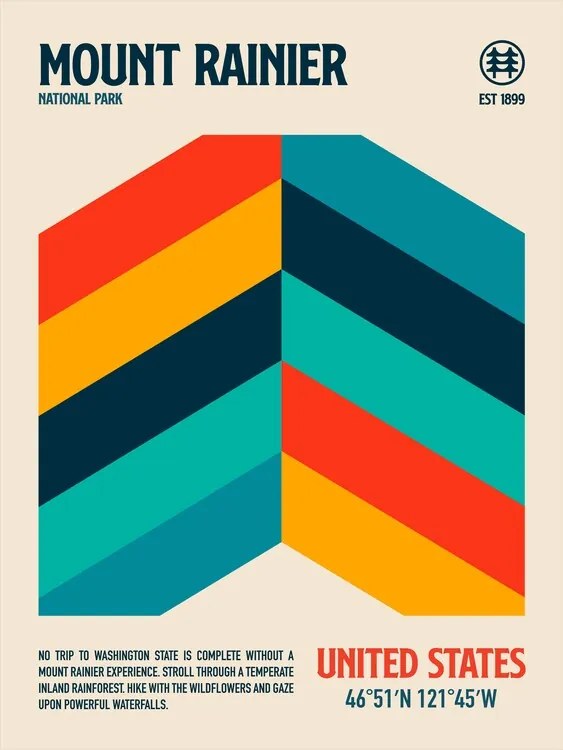 Ilustratie Mount Rainier National Park Travel Poster, Retrodrome