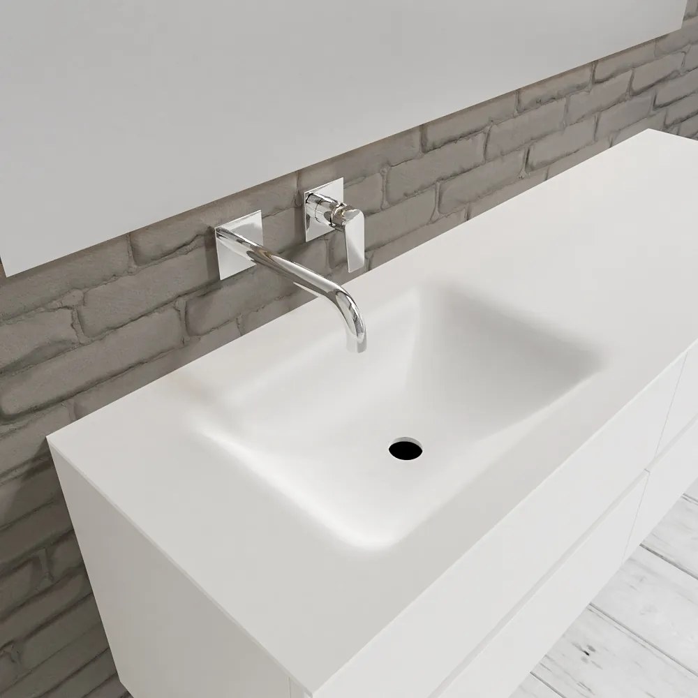 Zaro Valencia Solid Surface badmeubel 150cm mat wit zonder kraangat spoelbak links 4 lades