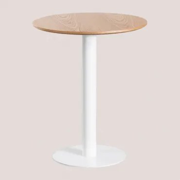 Ronde Barkruk Van Mdf Xiren Natuurlijk Houtbruin - Wit & Ø60 Cm - Sklum